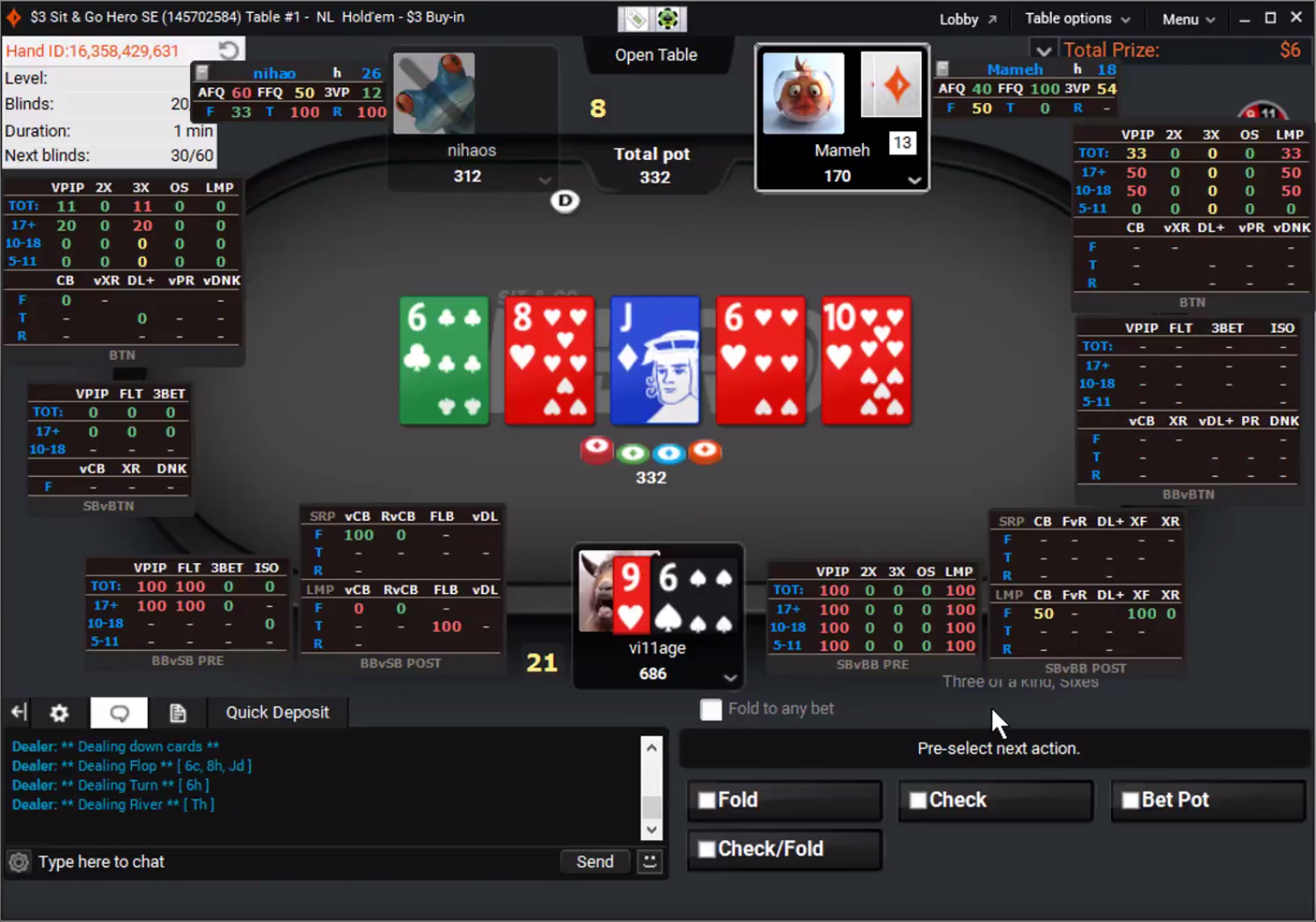 Playing 3-Handed SNG Hero Special Edition on Party Poker